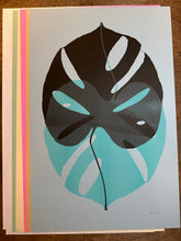 Load image into Gallery viewer, Mint + Black Monstera Risograph Print
