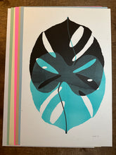 Load image into Gallery viewer, Mint + Black Monstera Risograph Print
